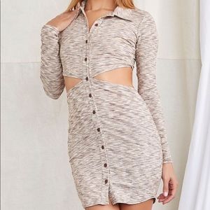 Forever 21 Heathered Cutout Shirt Dress Space Dye Brown Multi Size L